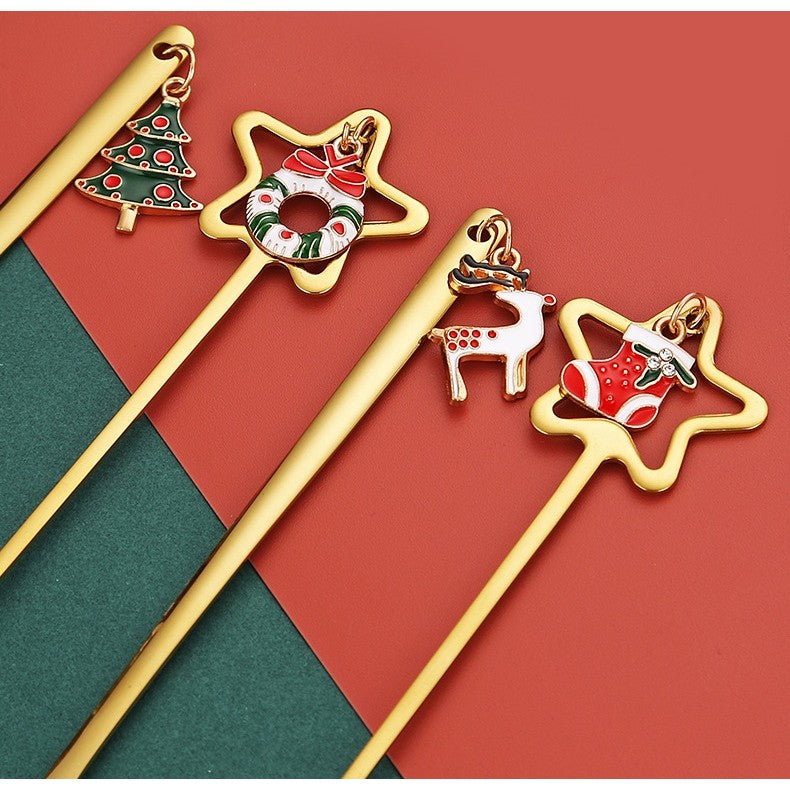Set 4 Lingurite, Klevo, Tema Craciun, Model Carry The Merry, 4 Modele Tip Pandantiv, din Otel Inoxidabil, 19 x 16 x 2 cm, Multicolor