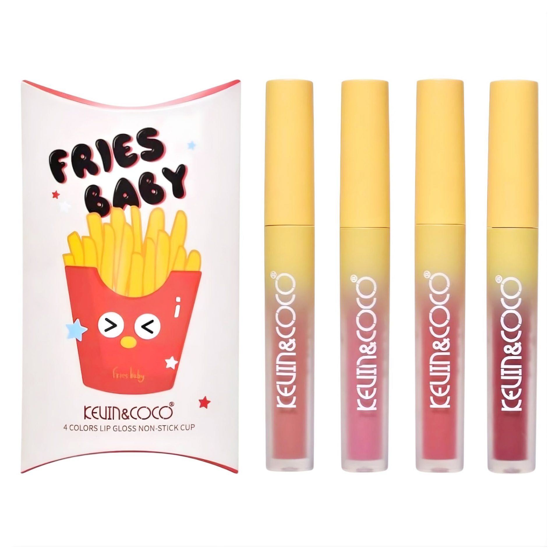 Set Luciu de buze, Kevin&Coco, Fries Baby, 4 Lip Gloss-uri, Stralucire si Hidratare Intensa, Rezistent, Model C, Multicolor