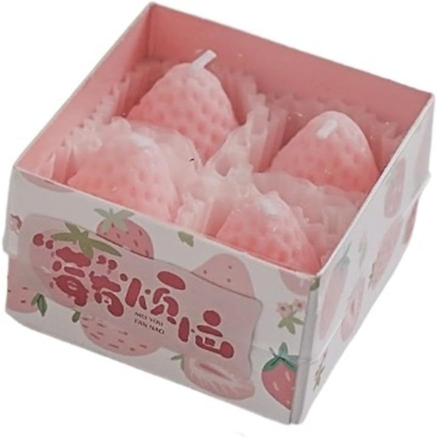 Set 4 Lumanari Parfumate, Klevo, Model Capsunici, Ardere 30 min, 52g, 6.3 x 6.3 x 3.8 cm, Roz