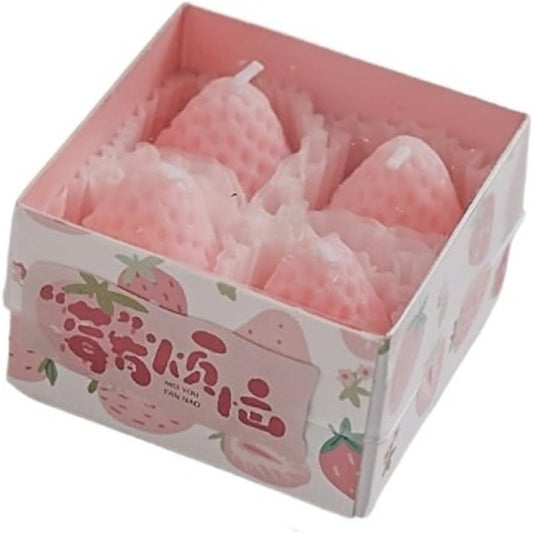 Set 4 Lumanari Parfumate, Klevo, Model Capsunici, Ardere 30 min, 52g, 6.3 x 6.3 x 3.8 cm, Roz