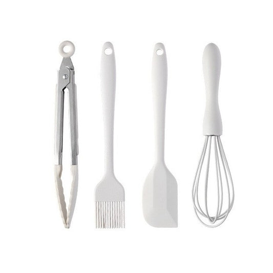 Set 4 Ustensile de Bucatarie, Klevo, din Silicon+Inox, Termorezistente, Antiaderente, 20 x 15 x 4 cm, Alb Ivory