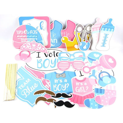 Set 30 de Accesorii pentru Petrecere, Klevo, Props pentru Coltul de Poze, Gender Reveal, Tematica Baby Shower, Albastru-Roz