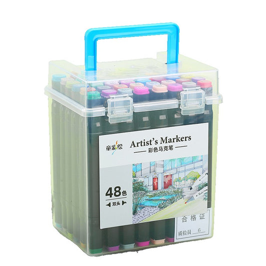Set Cutie 48 Markere, Klevo, cu Alcool, Artist Markers, Cutie Plastic cu Maner, Multicolor