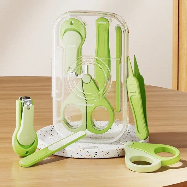 Set 4in1 de Ingrijire Unghii pentru Bebelusi, Klevo, Cutie de Depozitare Texturata, 0-6 Ani, 13.6x8x2 cm, Verde