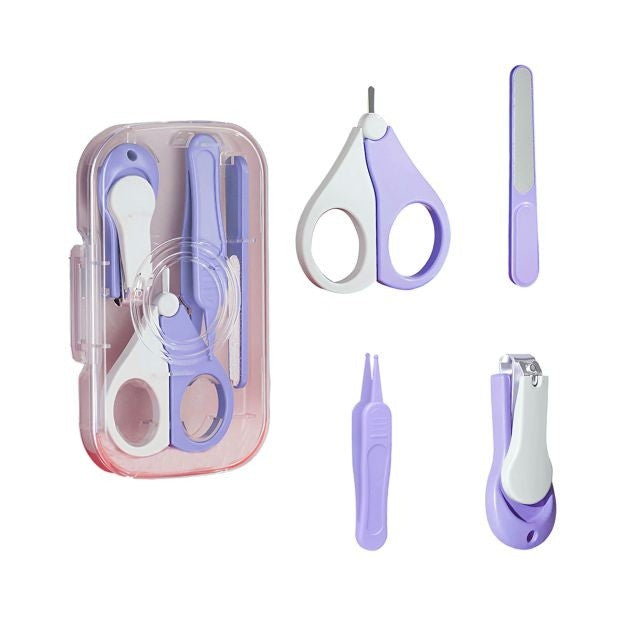 Set 4in1 de Ingrijire Unghii pentru Bebelusi, Klevo, Cutie de Depozitare Texturata, 0-6 Ani, 13.6x8x2 cm, Mov