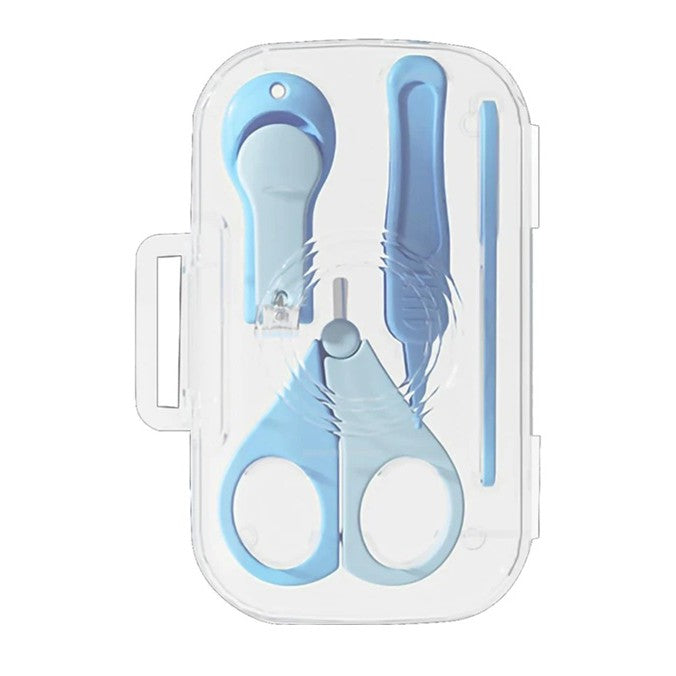 Set 4in1 de Ingrijire Unghii pentru Bebelusi, Klevo, Cutie de Depozitare Texturata, 0-6 Ani, 13.6x8x2 cm, Albastru