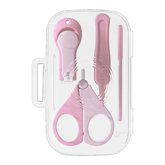 Set 4in1 de Ingrijire Unghii pentru Bebelusi, Klevo, Cutie de Depozitare Texturata, 0-6 Ani, 13.6x8x2 cm, Roz