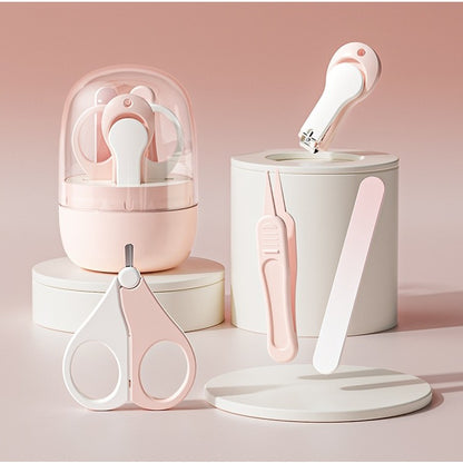 Set 4in1 de Ingrijire Unghii pentru Bebelusi, Klevo, Cutie de Depozitare Tip Borcan, 0-6 Ani, 10 x 7 x 6 cm, Roz