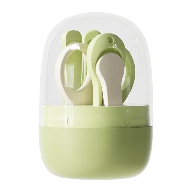 Set 4in1 de Ingrijire Unghii pentru Bebelusi, Klevo, Cutie de Depozitare Tip Borcan, 0-6 Ani, 10 x 7 x 6 cm, Verde