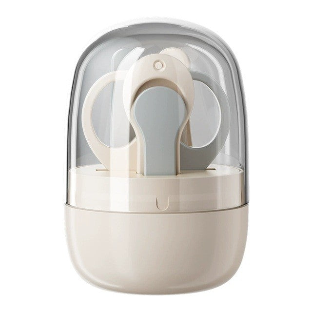 Set 4in1 de Ingrijire Unghii pentru Bebelusi, Klevo, Cutie de Depozitare Tip Borcan, 0-6 Ani, 10 x 7 x 6 cm, Alb/Gri