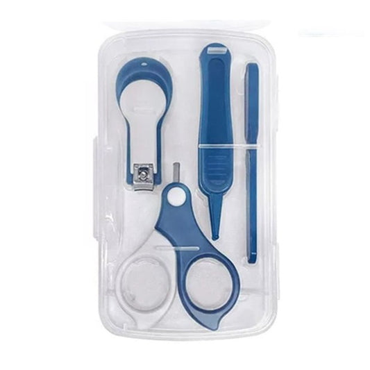 Set 4in1 de Ingrijire Unghii pentru Bebelusi, Klevo, Cutie de Depozitare Transparenta, 0-6 Ani, 13.6x8x2 cm, Albastru Marin