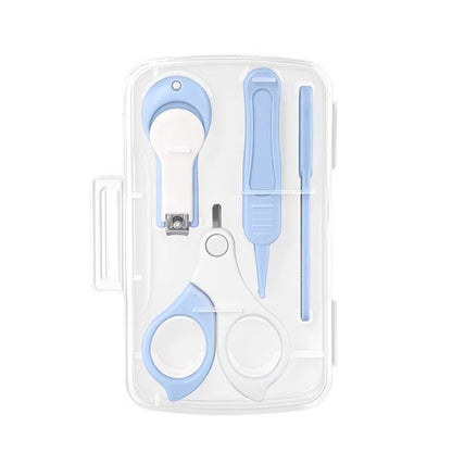 Set 4in1 de Ingrijire Unghii pentru Bebelusi, Klevo, Cutie de Depozitare Transparenta, 0-6 Ani, 13.6x8x2 cm, Albastru Deschis
