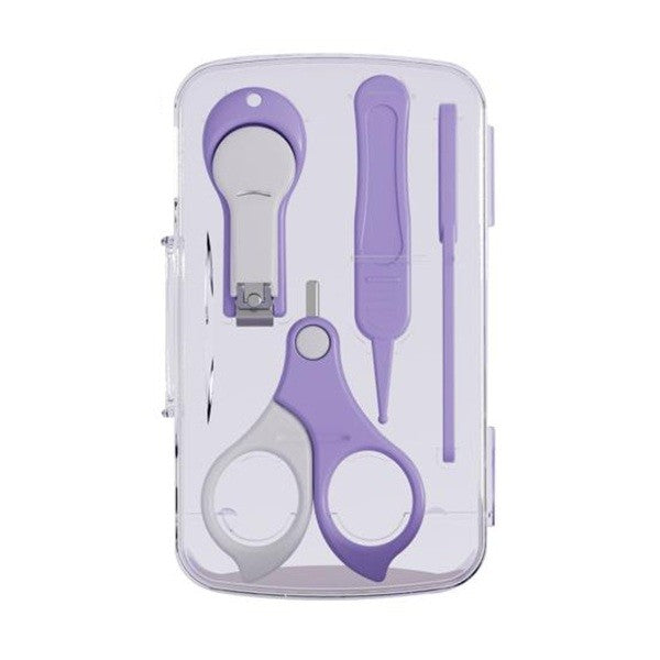 Set 4in1 de Ingrijire Unghii pentru Bebelusi, Klevo, Cutie de Depozitare Transparenta, 0-6 Ani, 13.6x8x2 cm, Mov