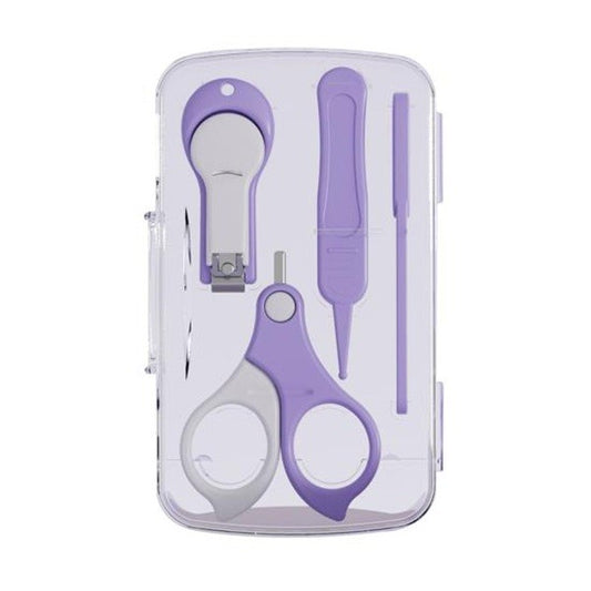 Set 4in1 de Ingrijire Unghii pentru Bebelusi, Klevo, Cutie de Depozitare Transparenta, 0-6 Ani, 13.6x8x2 cm, Mov
