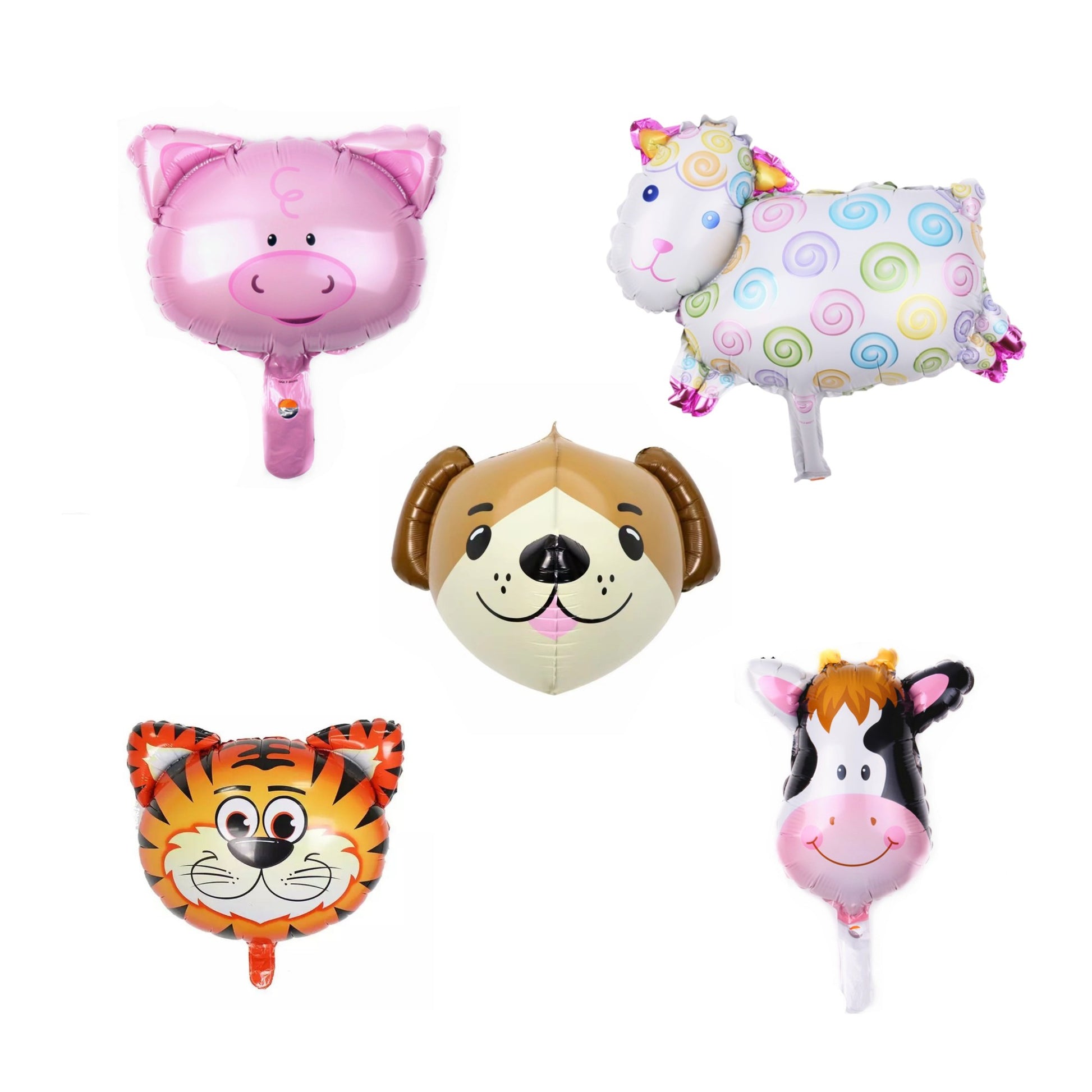 Set 5 Baloane Folie Metalizata, Klevo, Figurine Animale Domestice, 30 cm, Ambalaj Individual, Pai inclus, Umflare cu Aer sau Heliu, Multicolor