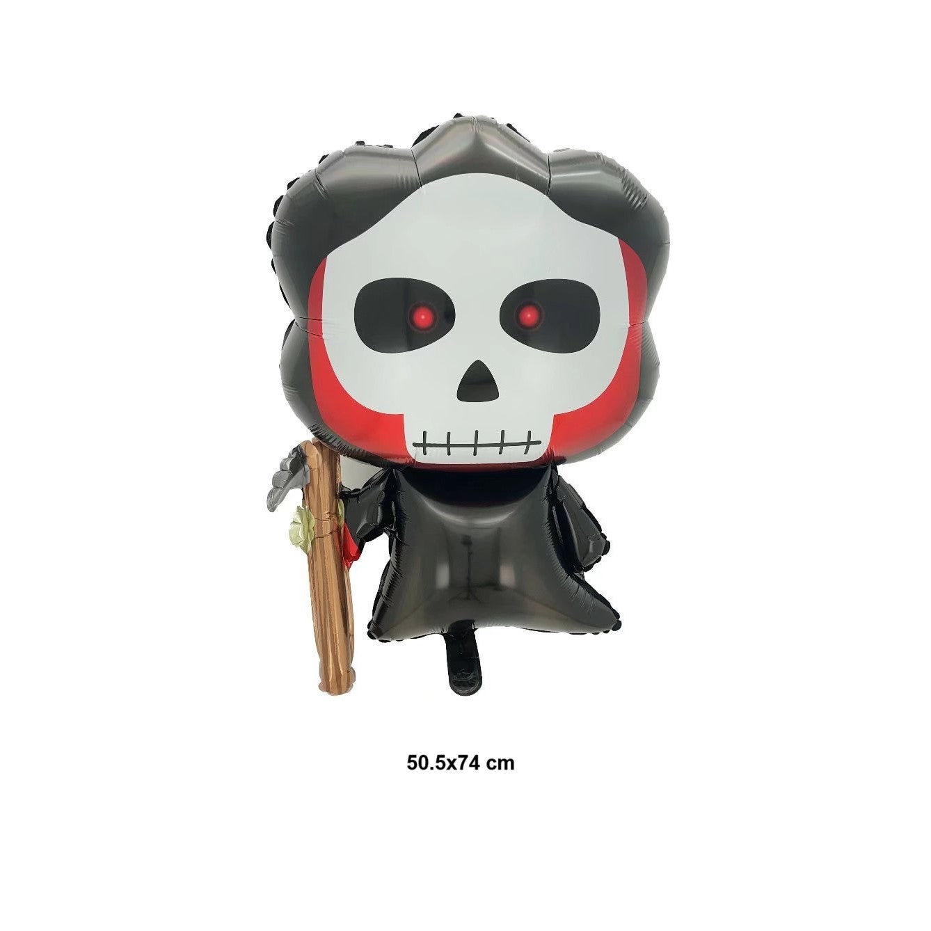 Set 5 Baloane din Folie Metalizata, Klevo, Figurine, Tema Halloween, Pai Inclus, Ambalaj Individual, Umflare cu Aer sau Heliu, Figurina Craniu 50.5x74 cm, Stelute si Cerculete 45 cm, Alb-Negru