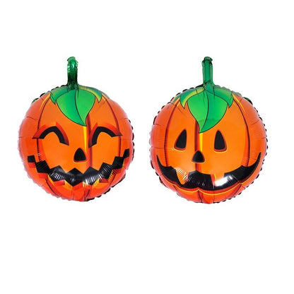 Set 5 Baloane din Folie Metalizata, Klevo, Figurine, Tema Halloween, Pai Inclus, Ambalaj Individual, Umflare cu Aer sau Heliu, Figurina Dovleac si Pisica 90x60 cm, Stelute si Cerculete 45 cm, Portocaliu-Negru
