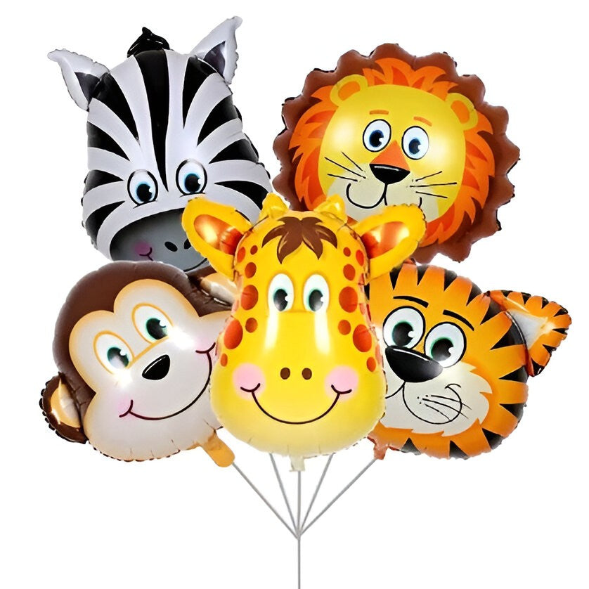 Set 5 Baloane Folie Metalizata, Klevo, Figurine Animale Salbatice, 30 cm, Ambalaj Individual, Pai inclus, Umflare cu Aer sau Heliu, Multicolor
