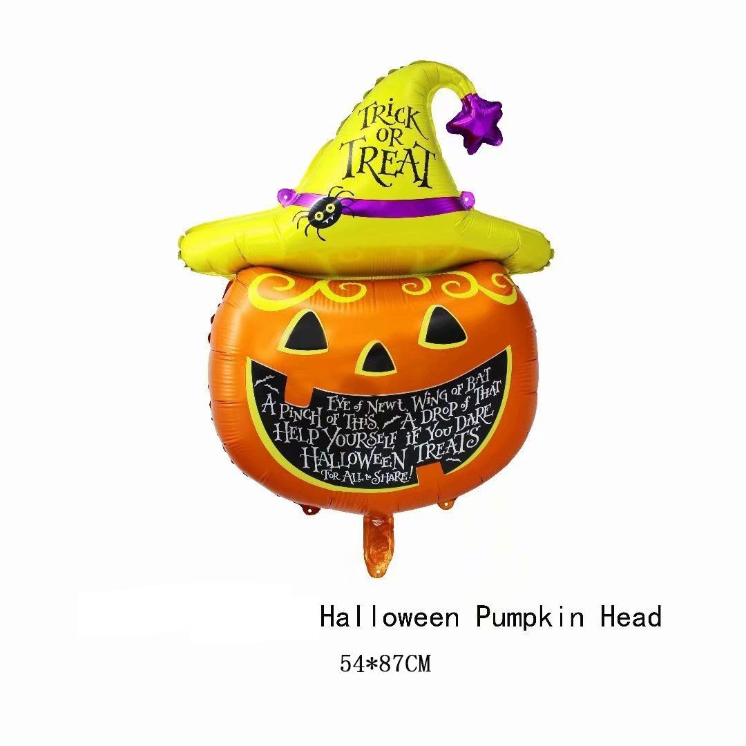 Set 5 Baloane din Folie Metalizata, Klevo, Figurine, Tema Halloween, Pai Inclus, Ambalaj Individual, Umflare cu Aer sau Heliu, Figurina Dovleac 54x87 cm, Stelute si Cerculete 45 cm, Multicolor