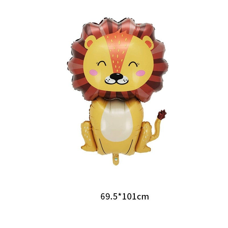Set 5 Baloane din Folie Metalizata, Klevo, Figurine, Tema Aniversare Jungla, Pai Inclus, Ambalaj Individual, Umflare cu Aer sau Heliu, Figurina Leu 69.5x101 cm, Stelute si Cerculete 45 cm, Multicolor