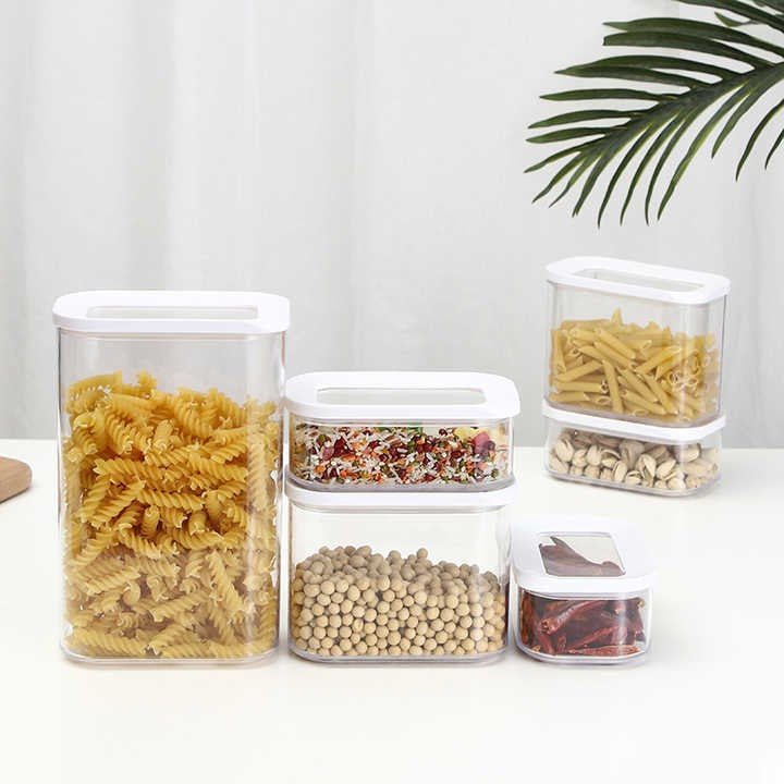 Set 5 Cutii de Depozitare Alimente, Klevo, Capac Alb, din ABS+Silicon, 23 x 15 x 27 cm, Transparent
