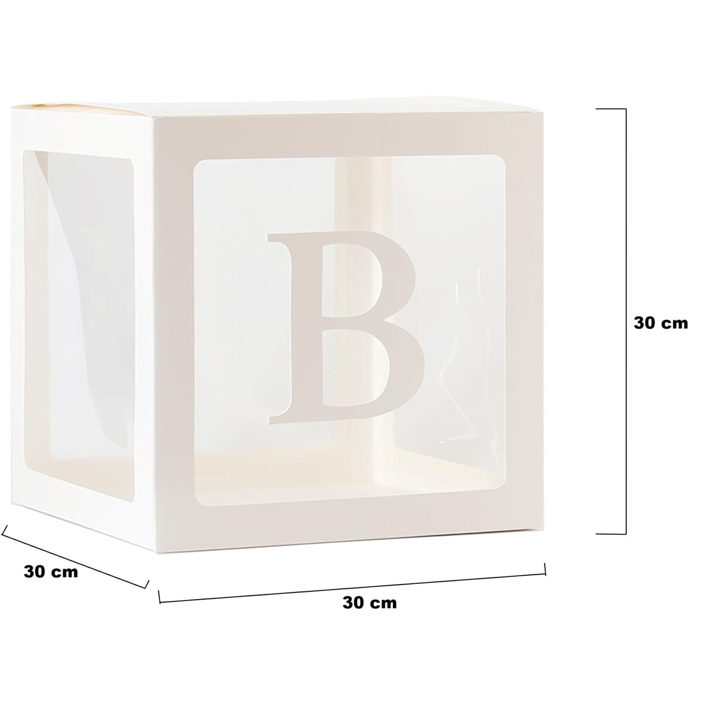 Set 5 Cutii pentru Baloane, Klevo, Model Scris Bride, Tematica Nunta, Cuburi Decorative din Plastic, Accesorii pentru Petrecere, 30 x30 cm, Transparente Contur Alb