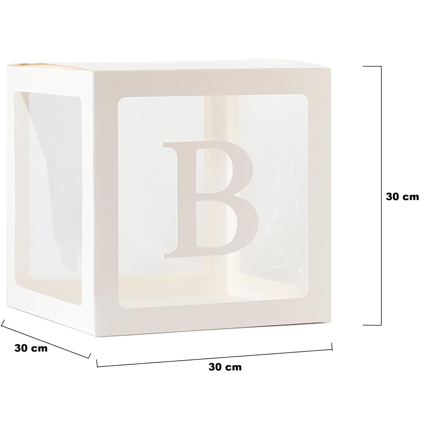 Set 5 Cutii pentru Baloane, Klevo, Model Scris Bride, Tematica Nunta, Cuburi Decorative din Plastic, Accesorii pentru Petrecere, 30 x30 cm, Transparente Contur Alb