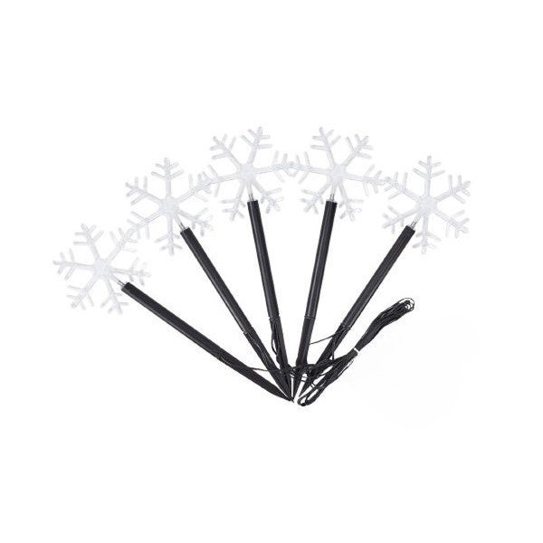 Set 5 Lampi LED cu baterii, de exterior Model Fulg de nea, pentru gradina, Klevo, 35.5 cm, Alb Cald