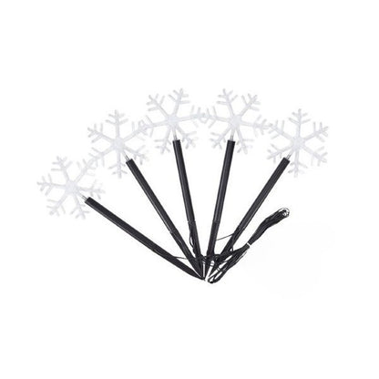 Set 5 Lampi LED cu baterii, de exterior Model Fulg de nea, pentru gradina, Klevo, 35.5 cm, Alb Cald