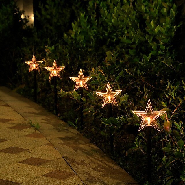 Set 5 Lampi LED cu baterii, de exterior Model Stea, pentru gradina, Klevo, 35.5 cm, Alb Cald