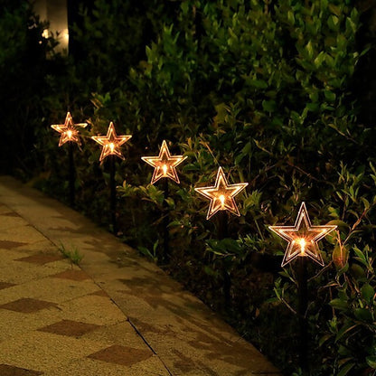 Set 5 Lampi LED cu baterii, de exterior Model Stea, pentru gradina, Klevo, 35.5 cm, Alb Cald