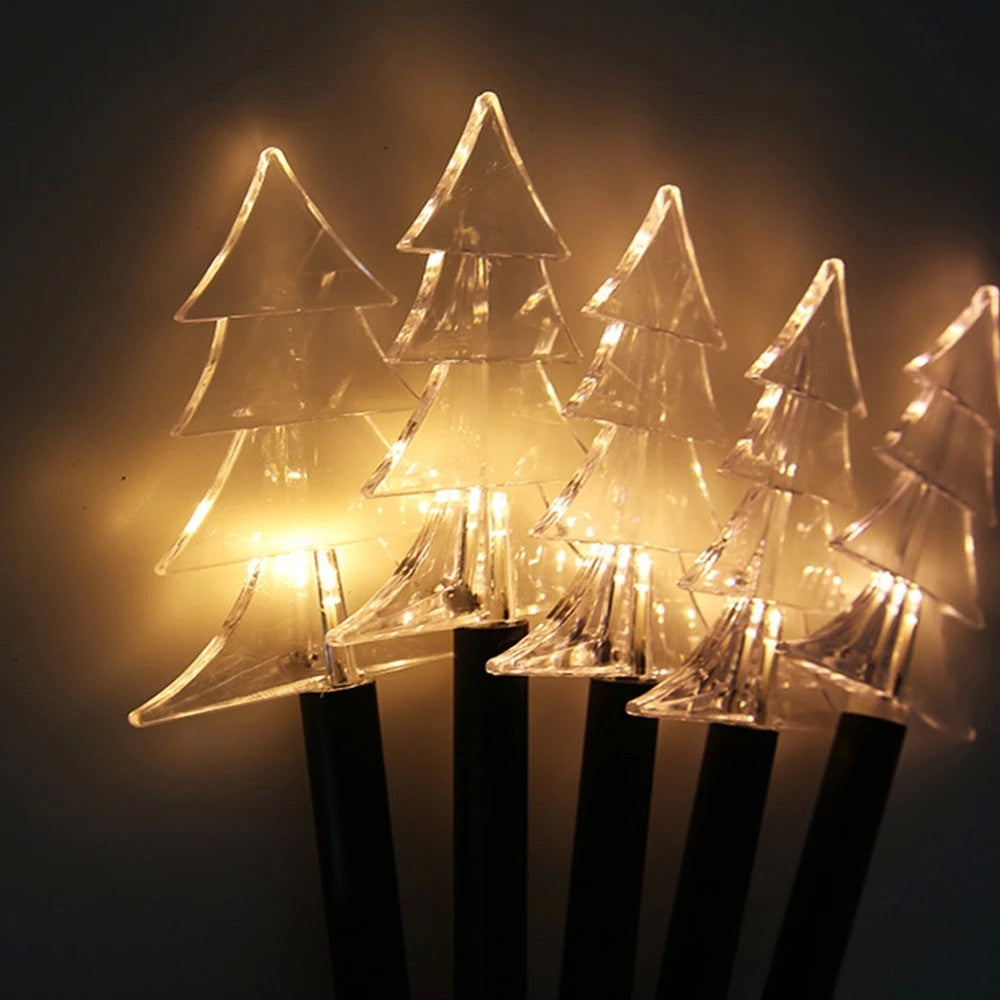Set 5 Lampi solare LED de exterior Model Brad, pentru gradina, Klevo, 35.5 cm, Alb Cald