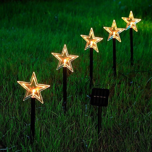 Set 5 Lampi solare LED de exterior Tip Stea pentru gradina Klevo, 35.5 cm, Alb Cald