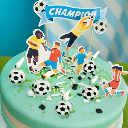 Set 5 Lumanari de Tort, Klevo, Model Mingi de Fotbal, 3.5 cm, din Ceara, Alb/Negru