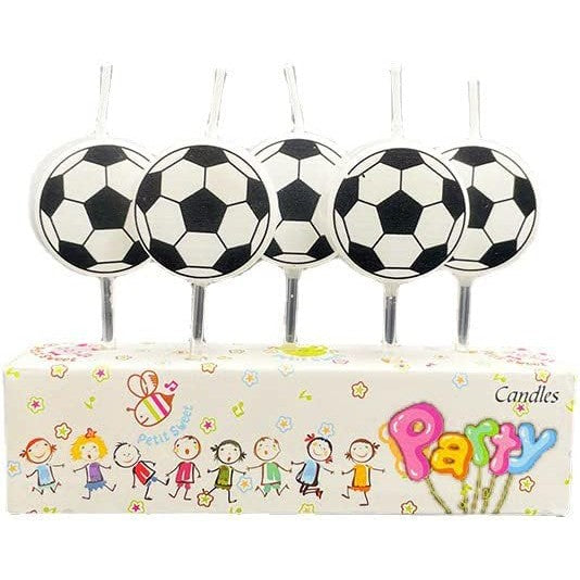 Set 5 Lumanari de Tort, Klevo, Model Mingi de Fotbal, 3.5 cm, din Ceara, Alb/Negru