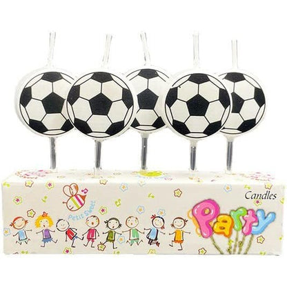 Set 5 Lumanari de Tort, Klevo, Model Mingi de Fotbal, 3.5 cm, din Ceara, Alb/Negru