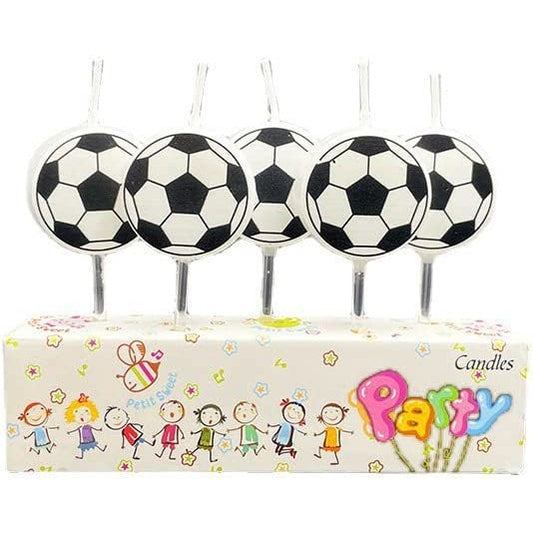 Set 5 Lumanari de Tort, Klevo, Model Mingi de Fotbal, 3.5 cm, din Ceara, Alb/Negru