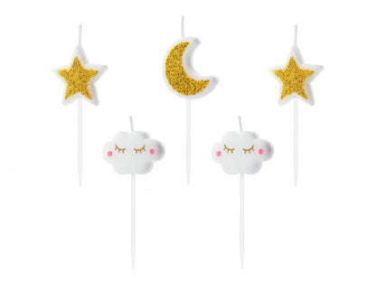 Set 5 Lumânări tort Stele Mici, mix, 2-3cm
