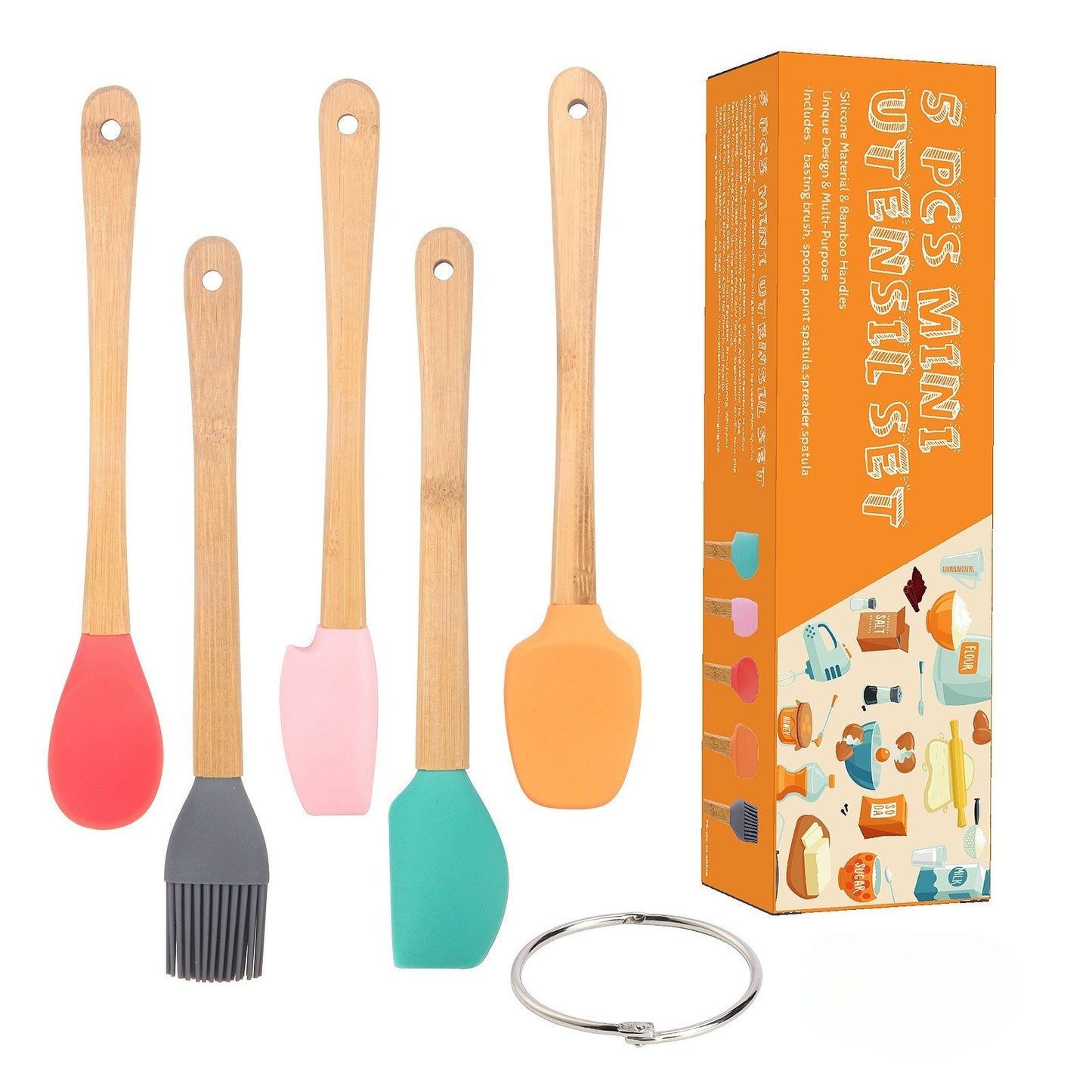 Set 5 Mini Spatule de Silicon Klevo, pensula, Stejar, Multicolor