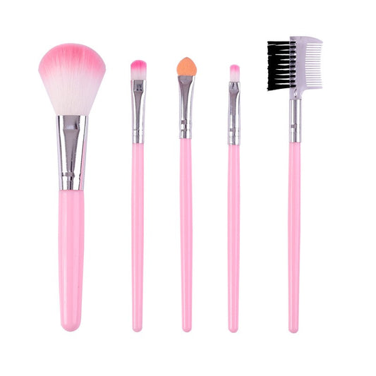 Set 5 Pensule de Machiaj, Klevo, de Voiaj, pentru Fard si Pudra, din Par Sintetic, Roz