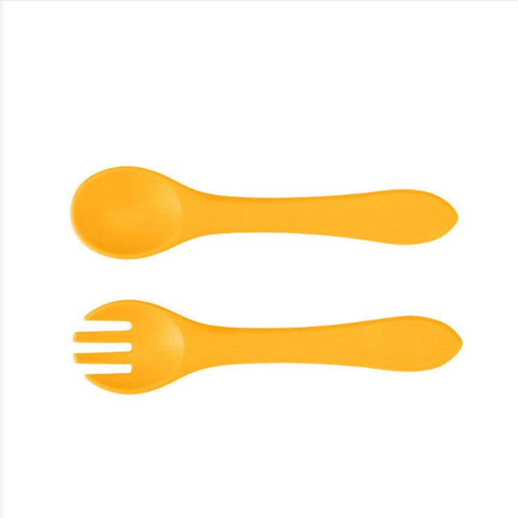 Set 5 piese diversificare bebelusi si copii din silicon Klevo, baveta, farfurie compartimentata cu ventuza, bol cu ventuza, tacamuri, fara alergeni, galben