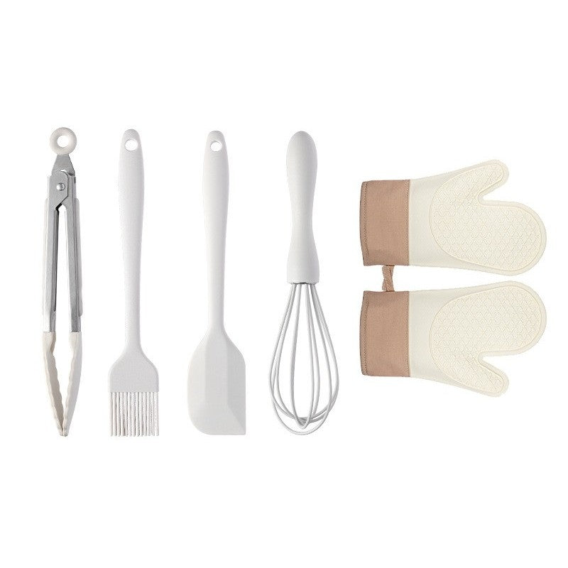 Set 5 Ustensile de Bucatarie, Klevo, din Silicon+Inox, Termorezistente, Antiaderente, 28 x 26 x 2 cm, Alb Maro