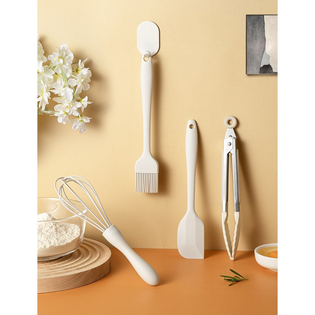 Set 5 Ustensile de Bucatarie, Klevo, din Silicon+Inox, Termorezistente, Antiaderente, 28 x 26 x 2 cm, Alb Ivory