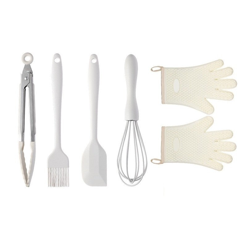 Set 5 Ustensile de Bucatarie, Klevo, din Silicon+Inox, Termorezistente, Antiaderente, 28 x 26 x 2 cm, Alb Ivory