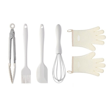 Set 5 Ustensile de Bucatarie, Klevo, din Silicon+Inox, Termorezistente, Antiaderente, 28 x 26 x 2 cm, Alb Ivory
