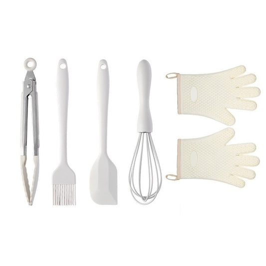 Set 5 Ustensile de Bucatarie, Klevo, din Silicon+Inox, Termorezistente, Antiaderente, 28 x 26 x 2 cm, Alb Ivory