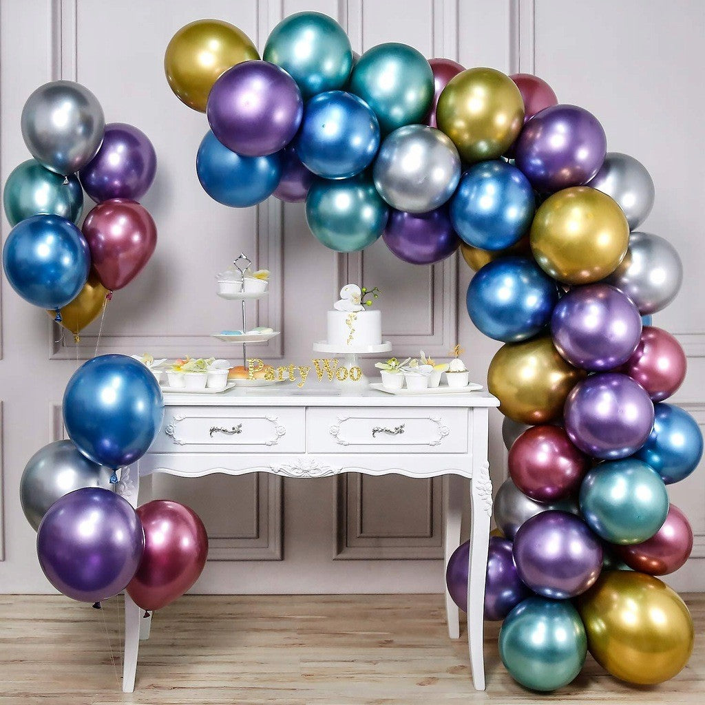 Set 50 Baloane din Latex Chrome, Klevo, Model Party, 23 cm, Multicolor, 2.2 g