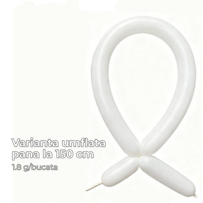 Baloane de Modelaj, Klevo, Set 50 bucati, Model Standard, din Latex, 30 x 1.5 cm, 1.8 g per unitate, pana la 150 cm, Alb