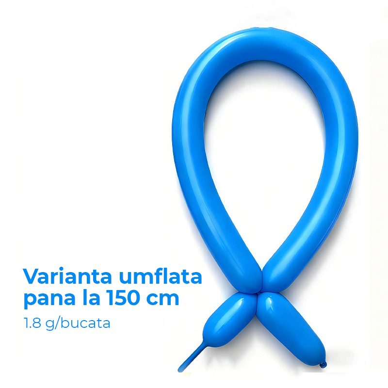 Baloane de Modelaj, Klevo, Set 50 bucati, Model Standard, din Latex, 30 x 1.5 cm, 1.8 g per unitate, pana la 150 cm, Albastru