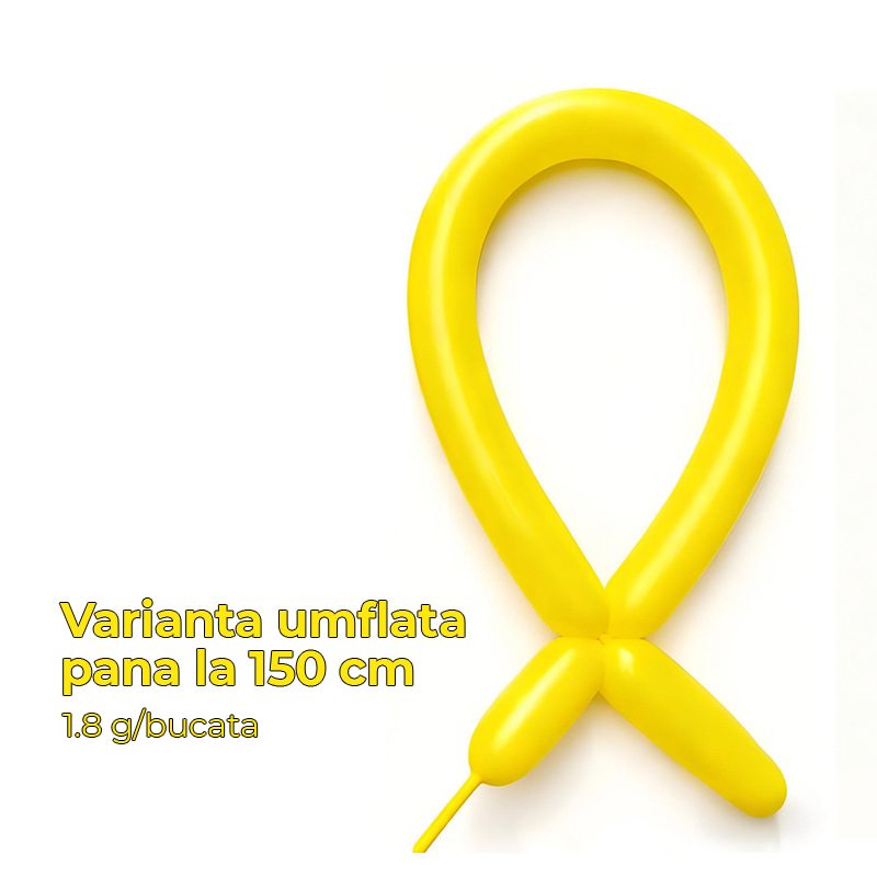 Baloane de Modelaj, Klevo, Set 50 bucati, Model Standard, din Latex, 30 x 1.5 cm, 1.8 g per unitate, pana la 150 cm, Galben